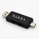 PIXEL Connection 3-in-1 USB-A / USB-C / Micro USB Memory Card Reader