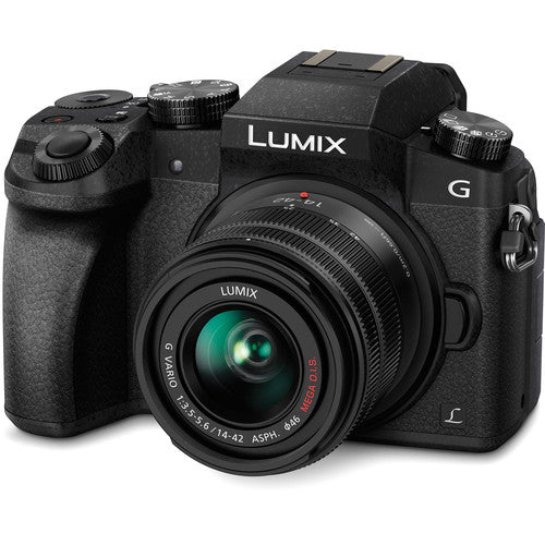 一眼レフ LUMIX G7 Panasonic (9点セット) Panasonic Lumix G7 Mirrorless Camera with 14-42mm Lens (Black) *OPEN B