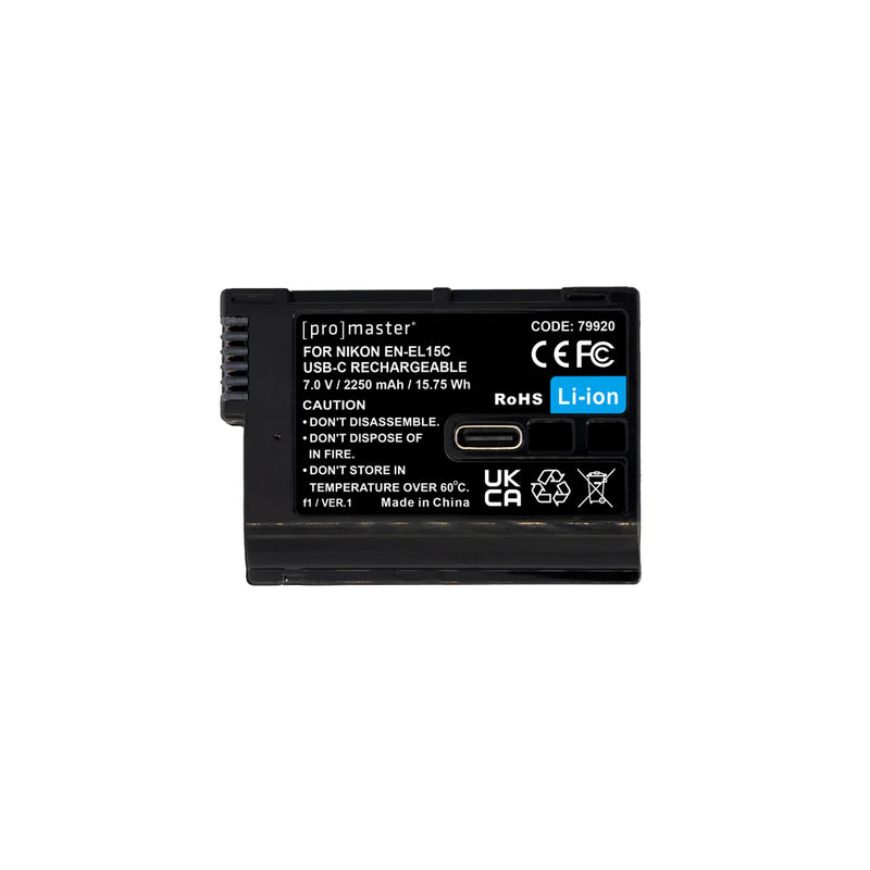 Promaster Li-ion Battery for Nikon EN-EL15c with USB-C Charging - works w/ Z8, Zf, & Z6III