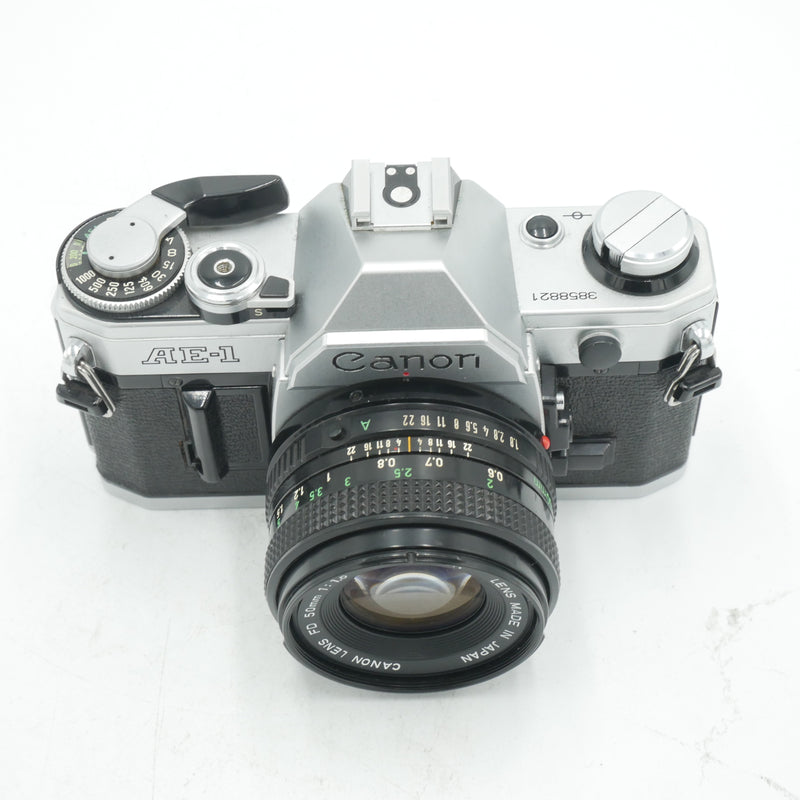 Canon AE-1 Program 35mm Camera Body, Chrome with 50mm F1/1.8 Lens*USED*