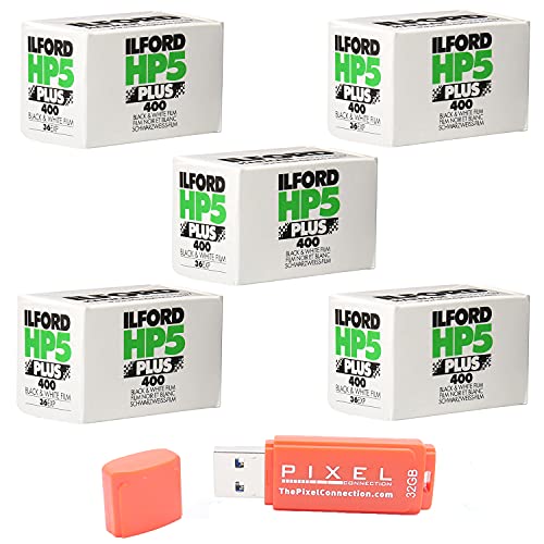 Buy Ilford HP5 Plus 400 Film, 35mm 36 Exposures (5 Pack) with 32GB USB Flash Drive