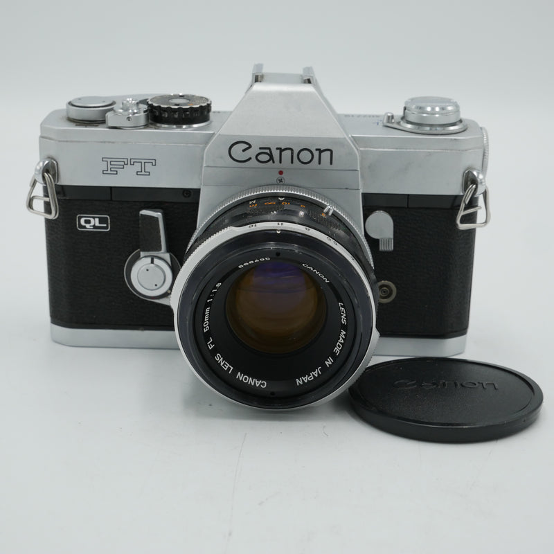 Canon FT QL Black/Silver 35mm SLR Film Camera w/50mm lens *USED*