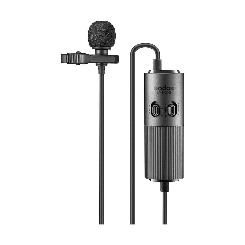 Godox LMS-60G Omnidirectional Auxiliary Lavalier Microphone with Adjustable Gain - Black