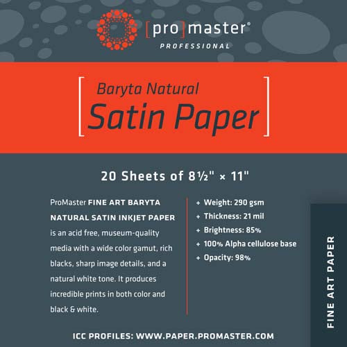 BUY Promaster Fine Art Baryta Natural Satin Paper 8 1/2''X11'' - 20 Sheets